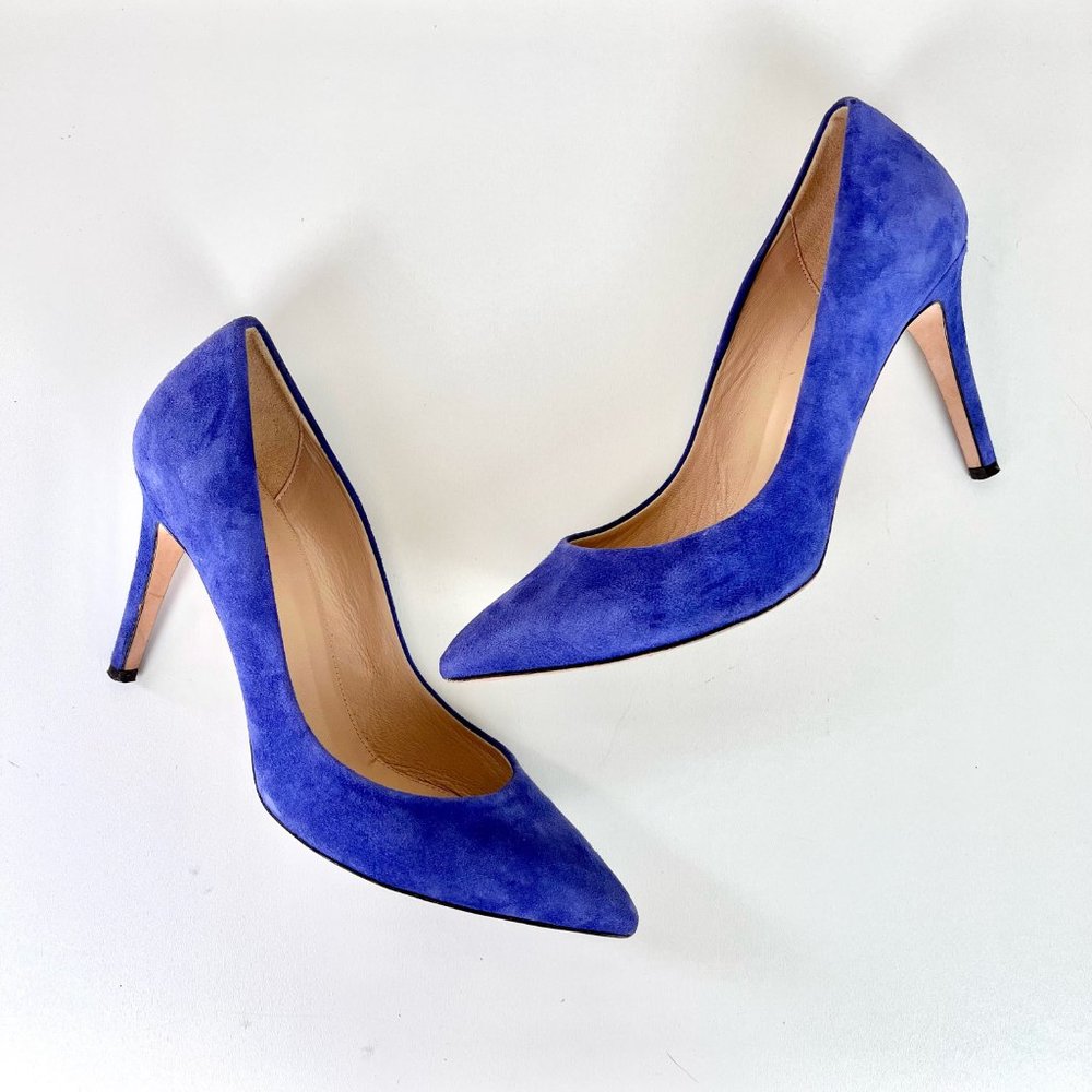 J Crew Everly Azure Blue Suede Leather Pointed Toe Pumps Heels Womens 9.5